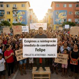 EXIGIMOS A REINTEGRAÇÃO IMEDIATA DE FELIPE PAZ MELO (LIPE) na Coordenação do Projeto  Projeto aprender e crescer no MCMV de Itaipuaçu salão do E 